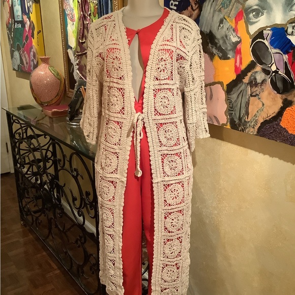 Tie front crochet maxi cardigan. - Picture 3 of 6